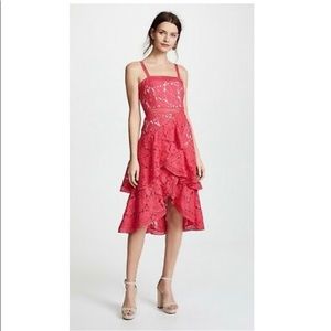 Alice+Olivia Asymmetric Tiered Lace Ruffle Dress